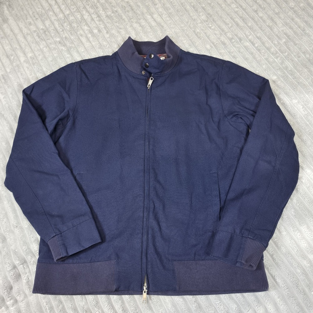 Criquet Jacket Mens Large Blue Canvas Full Zip‎ Gingham Lined Bomber Coat